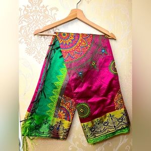 Pink/Green Mirror work Cotton Handloom Saree